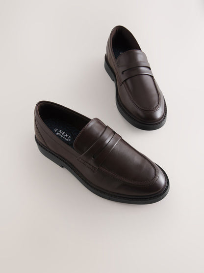 Chocolate Brown Leather Standard Fit (F) Smart Loafers image 1