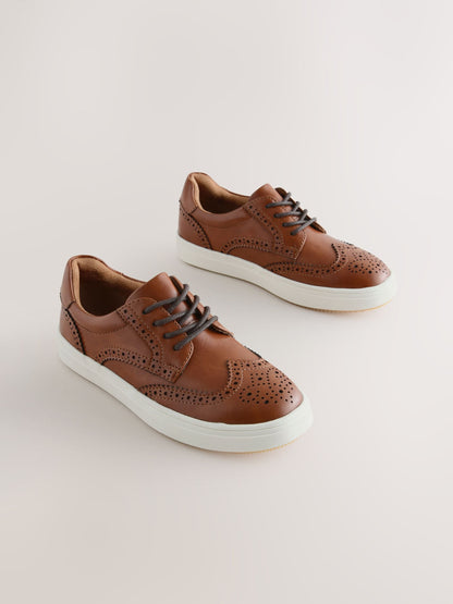 Tan Brown Standard Fit (F) Lace-Up Brogue Shoes image 1