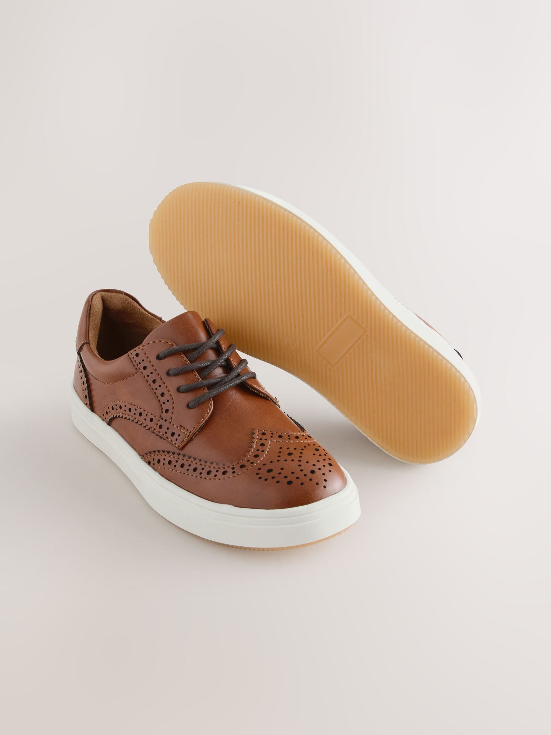 Tan Brown Standard Fit (F) Lace-Up Brogue Shoes image 4