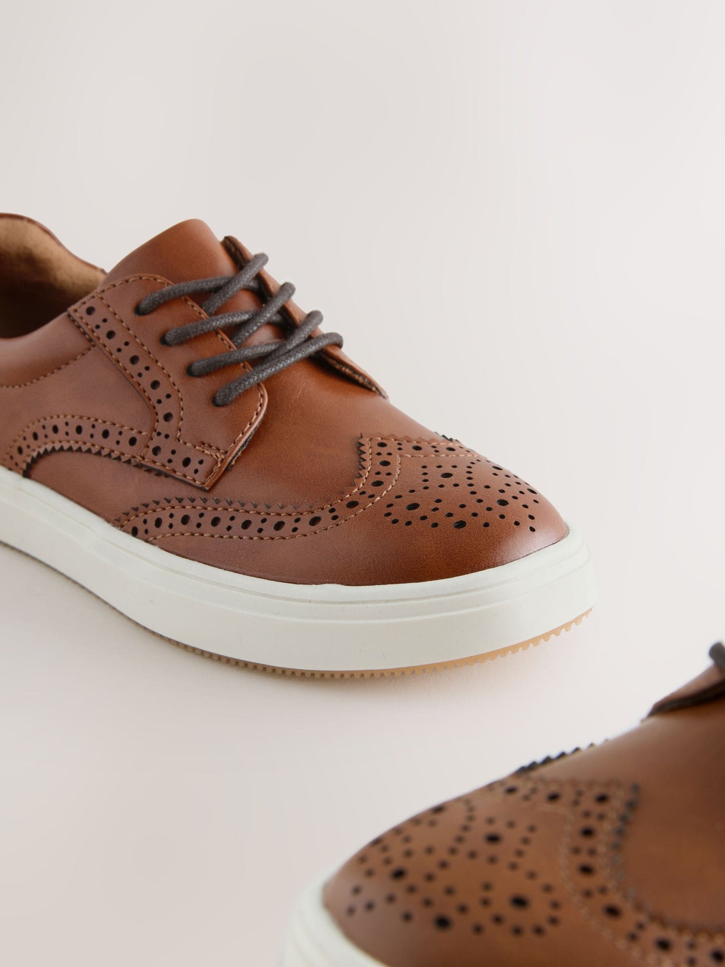 Tan Brown Standard Fit (F) Lace-Up Brogue Shoes image 5