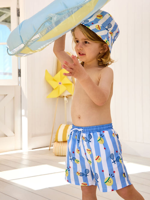 JoJo Maman Bébé Blue Tennis Stripe Swim Shorts image 1
