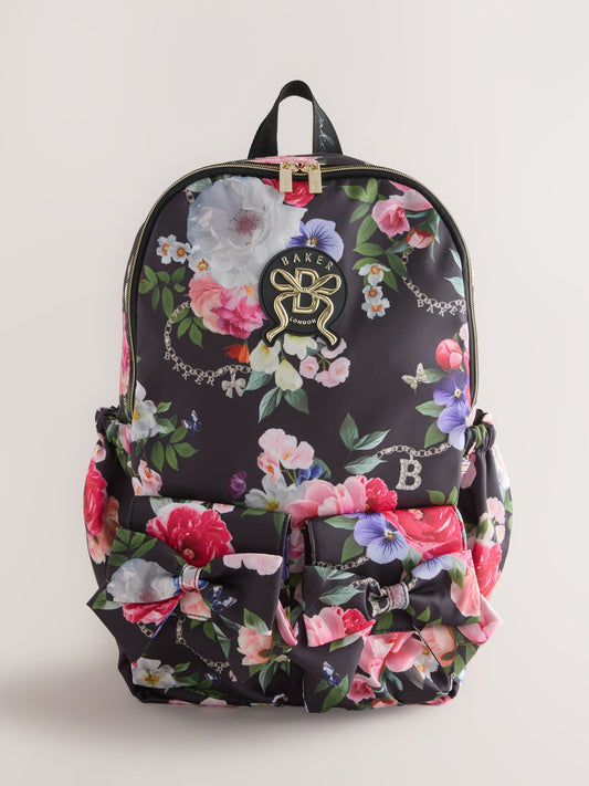 Baker by Ted Baker Black Back to School Childrens Floral Bow Backpack image 1
