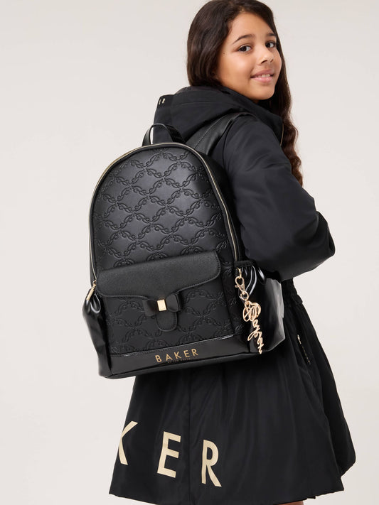Baker by Ted Baker Black Back to School Childrens Embossed Bow Backpack image 1