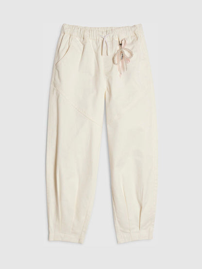 Dsiney Kidz - River Island Cream Denim Cargo Trousers with Keyring image 3