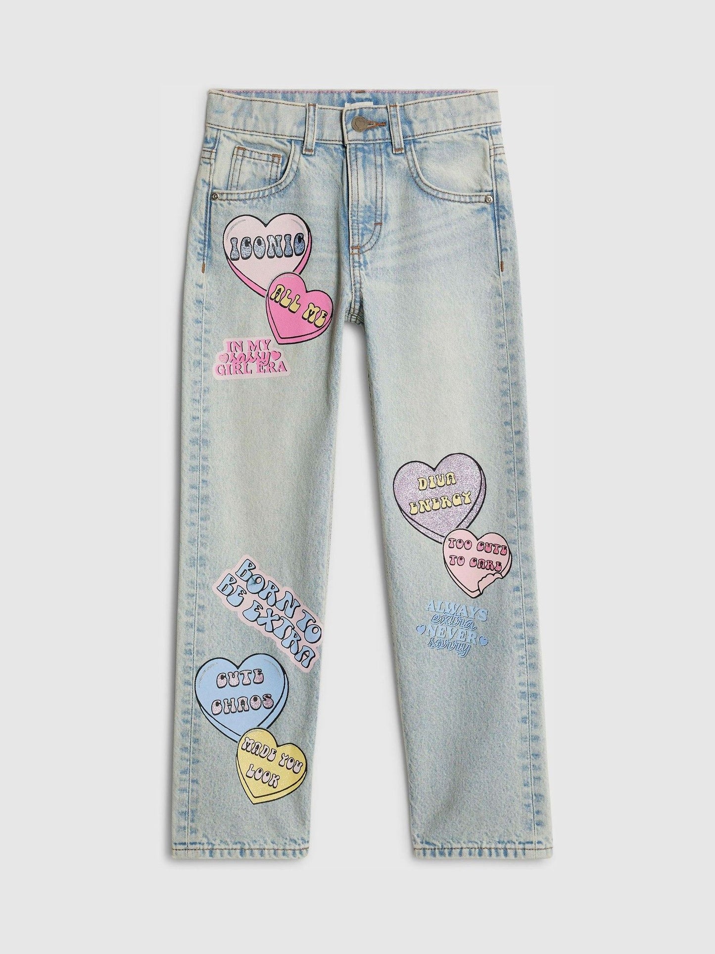 Dsiney Kidz - River Island Blue Loveheart Graffiti Straight Leg Jeans image 1