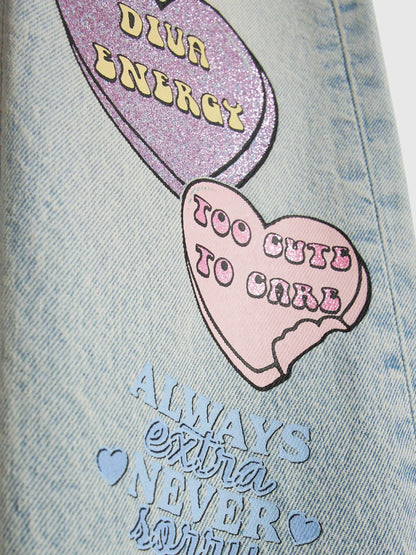 Dsiney Kidz - River Island Blue Loveheart Graffiti Straight Leg Jeans image 3