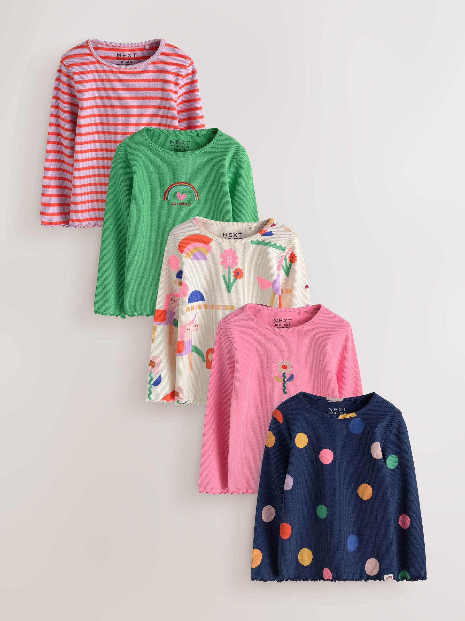 Dsiney Kidz - Ecru Rainbow Horse Long Sleeve Ribbed Tops 5 Pack (3mths-7yrs) image 1