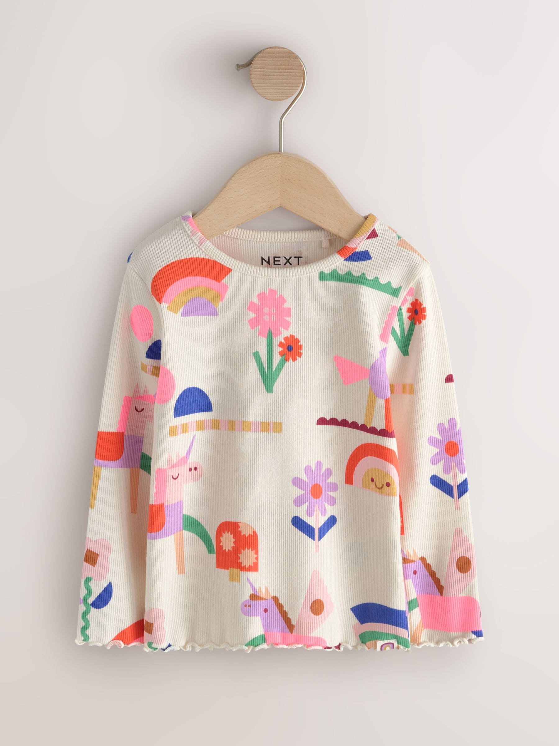 Dsiney Kidz - Ecru Rainbow Horse Long Sleeve Ribbed Tops 5 Pack (3mths-7yrs) image 6