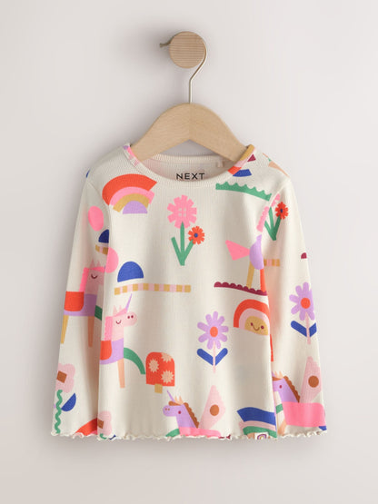Dsiney Kidz - Ecru Rainbow Horse Long Sleeve Ribbed Tops 5 Pack (3mths-7yrs) image 6