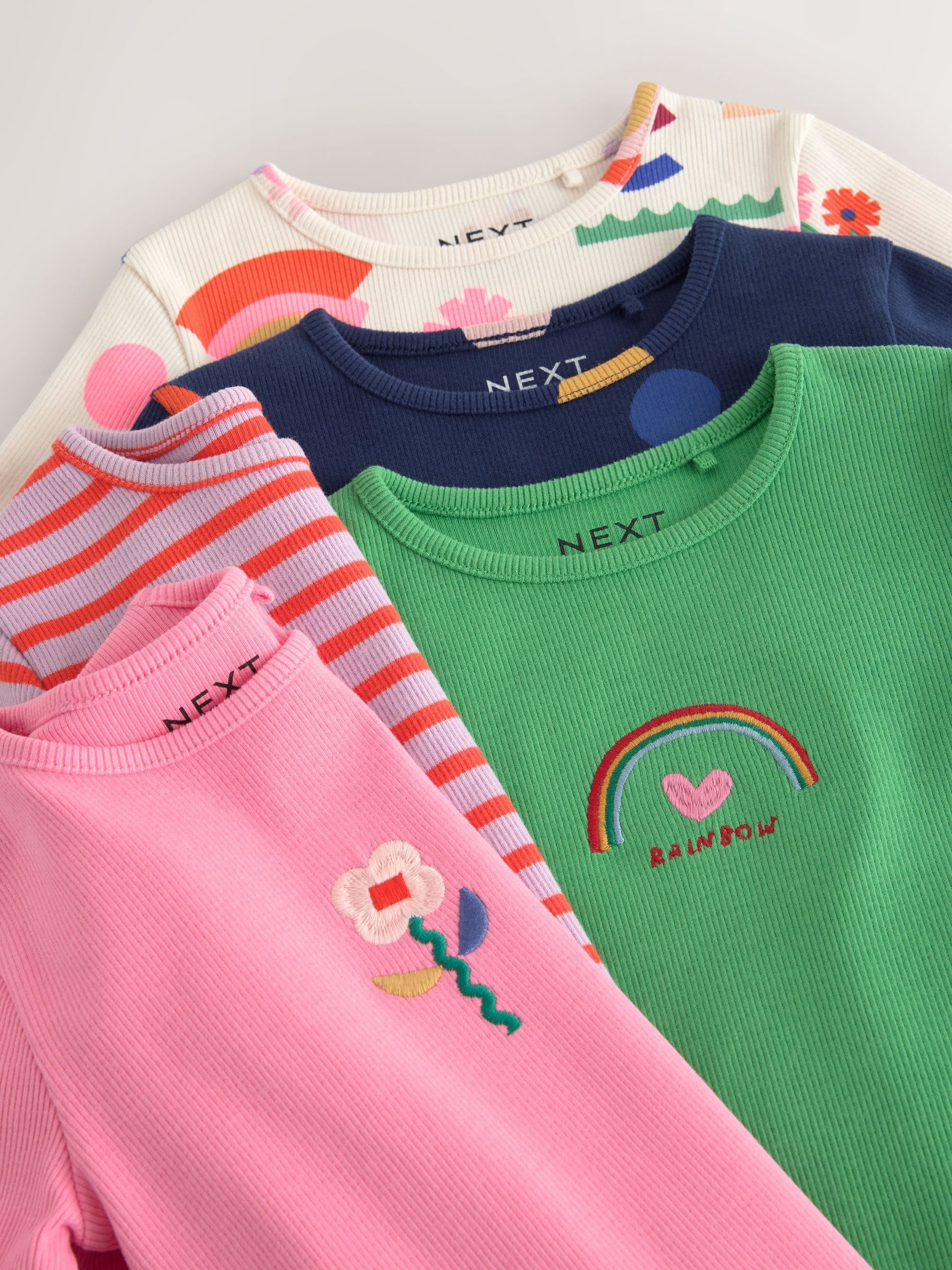 Dsiney Kidz - Ecru Rainbow Horse Long Sleeve Ribbed Tops 5 Pack (3mths-7yrs) image 9