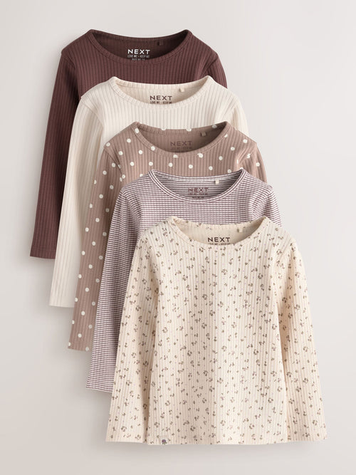 Dsiney Kidz - Neutral Long Sleeve Ribbed Tops 5 Pack (3mths-7yrs) image 1