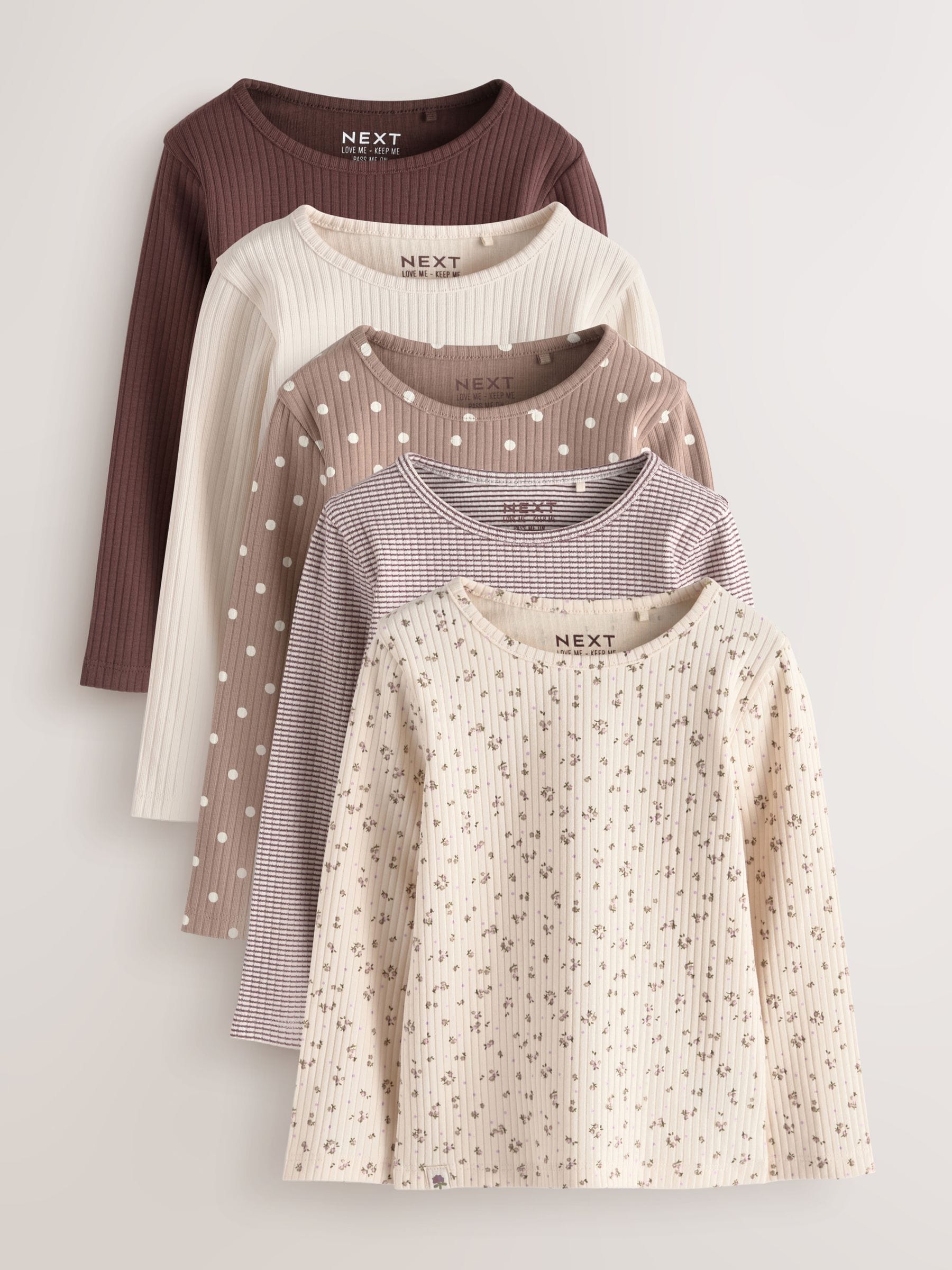 Dsiney Kidz - Neutral Long Sleeve Ribbed Tops 5 Pack (3mths-7yrs) image 1