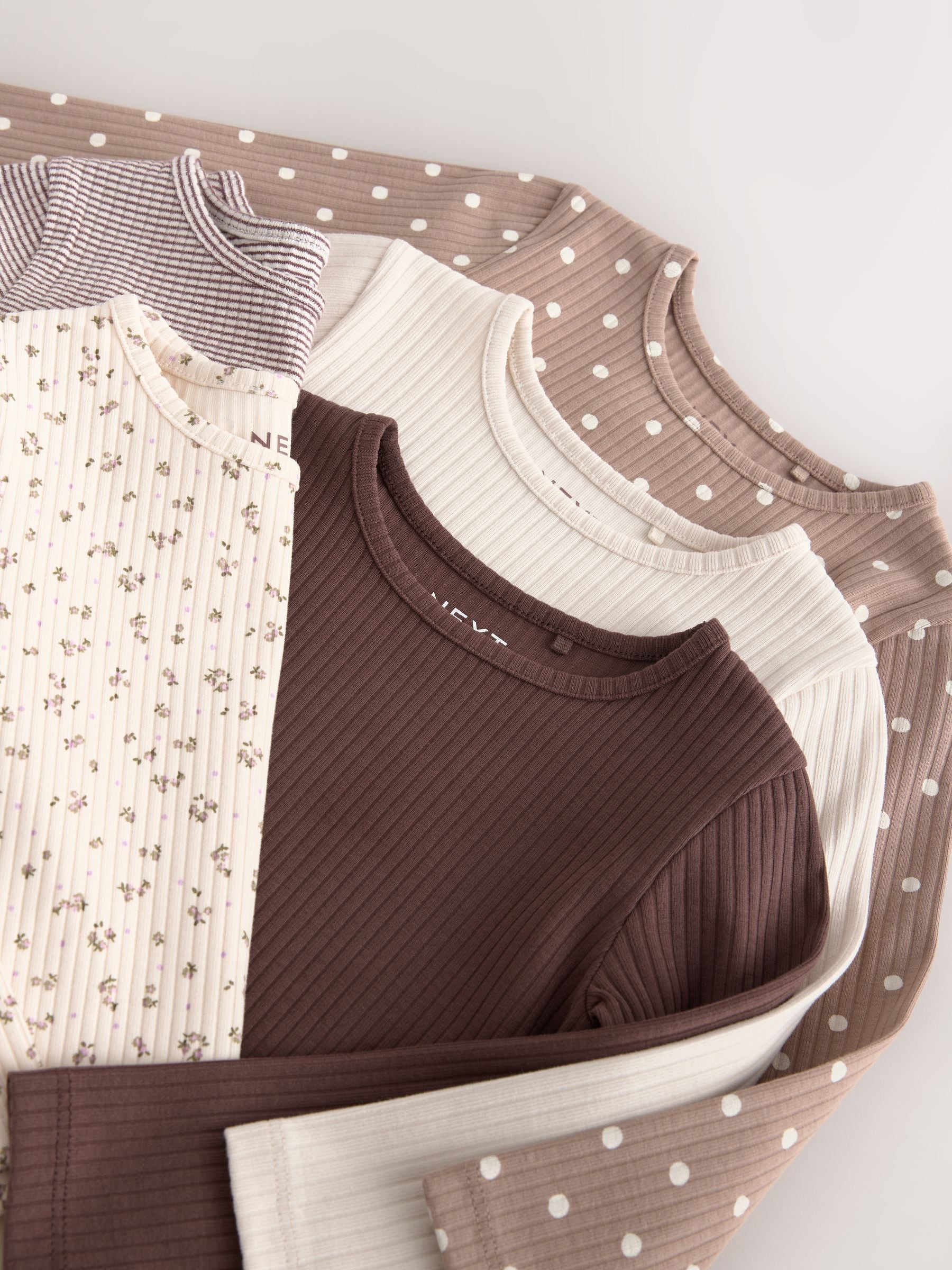 Dsiney Kidz - Neutral Long Sleeve Ribbed Tops 5 Pack (3mths-7yrs) image 9