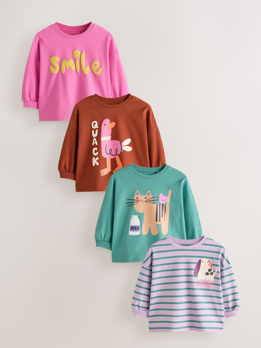 Dsiney Kidz - Green Duck Character Long Sleeve T Shirts 4 Pack (3mths-7yrs) image 1