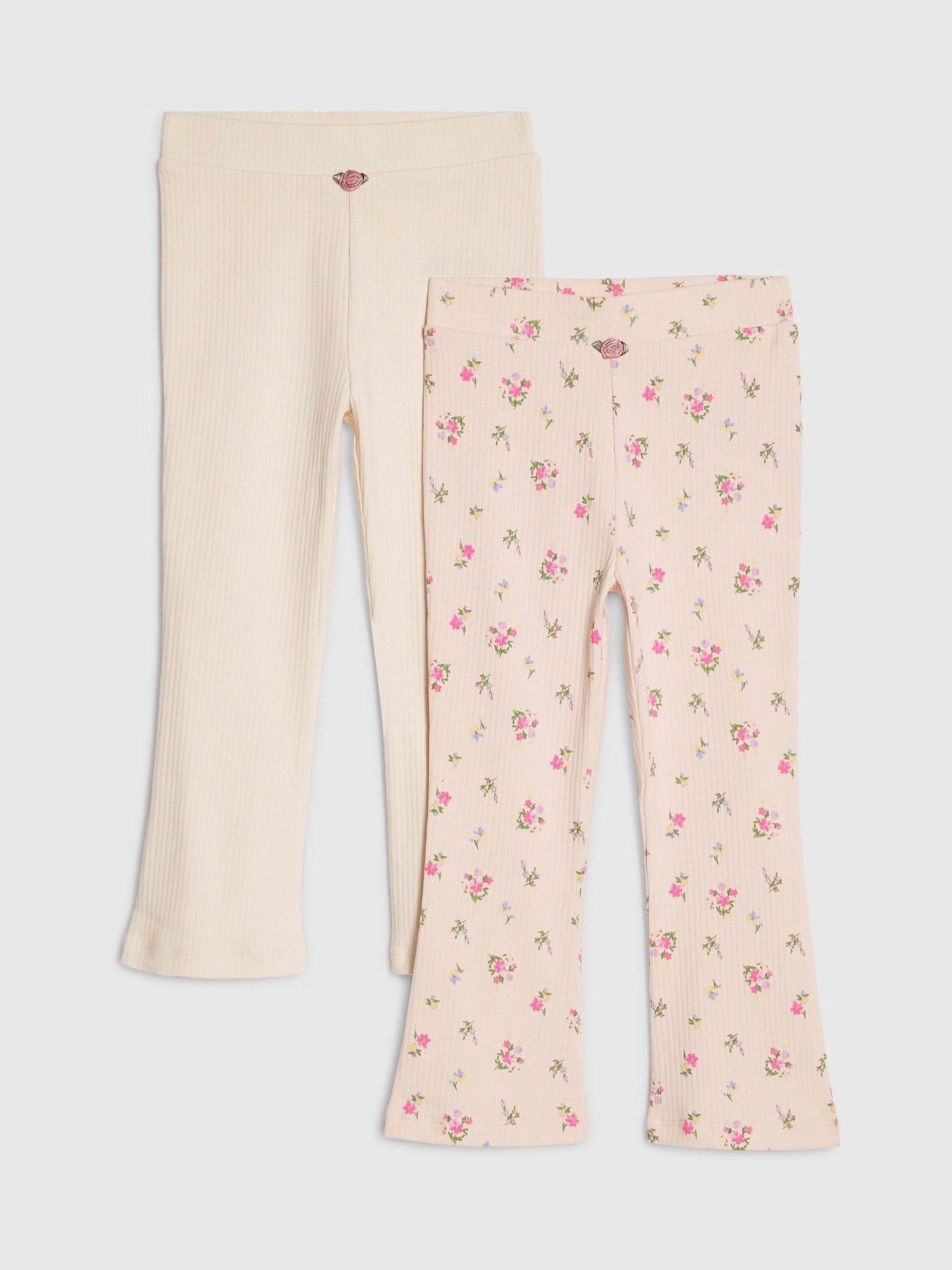 River Island Pink Ribbed Floral Kickflare Leggings 2 Pack image 1