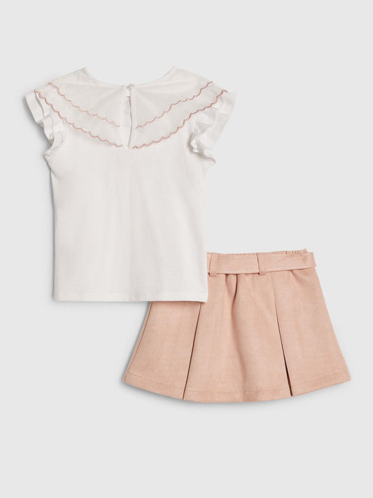 River Island Pink Collar Frill T-Shirt & Suede Skort Set image 2