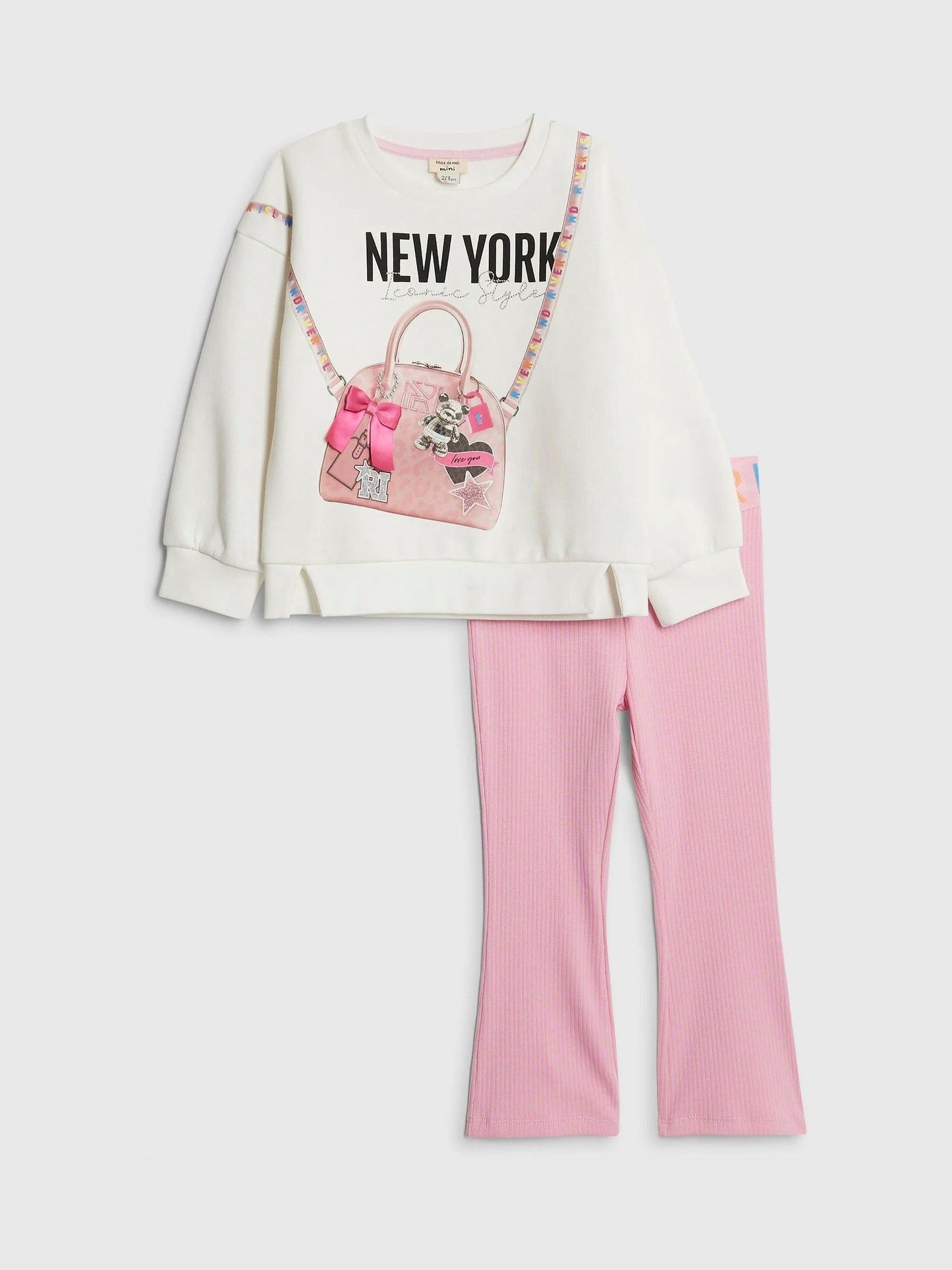 River Island Cream New York Sweatshirt and Jogger Set image 1