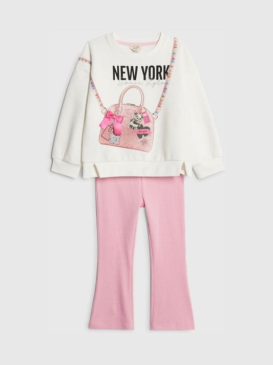 River Island Cream New York Sweatshirt and Jogger Set image 2