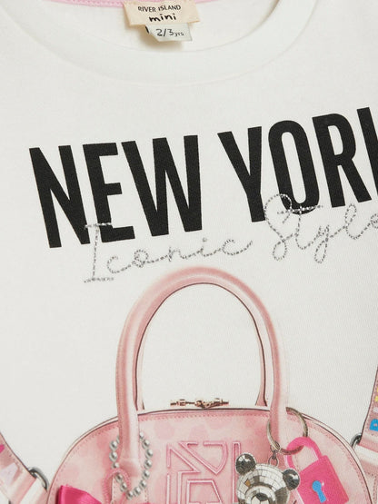 River Island Cream New York Sweatshirt and Jogger Set image 5