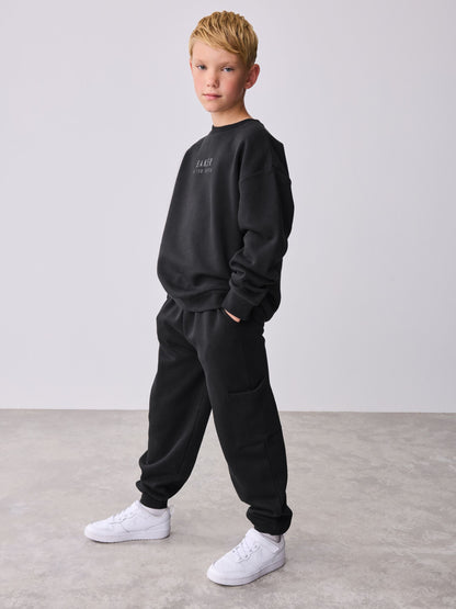 Dsiney Kidz - Baker by Ted Baker Black Oversized Graphic Sweatshirt and Joggers Set image 1