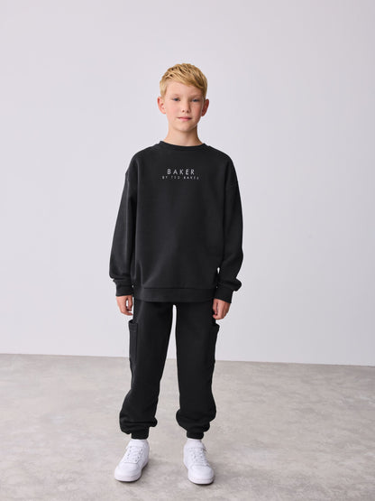 Dsiney Kidz - Baker by Ted Baker Black Oversized Graphic Sweatshirt and Joggers Set image 2