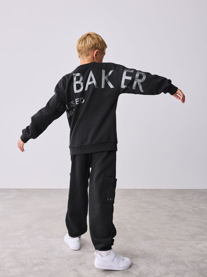 Dsiney Kidz - Baker by Ted Baker Black Oversized Graphic Sweatshirt and Joggers Set image 6