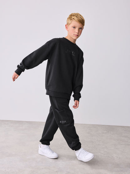 Dsiney Kidz - Baker by Ted Baker Black Oversized Graphic Sweatshirt and Joggers Set image 8