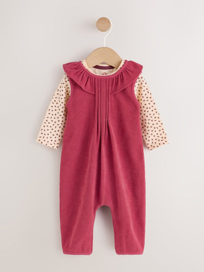 Red Corduroy Baby Long Sleeve Bodysuit And Dungarees Set 2 Piece (0mths-2yrs) - image 1