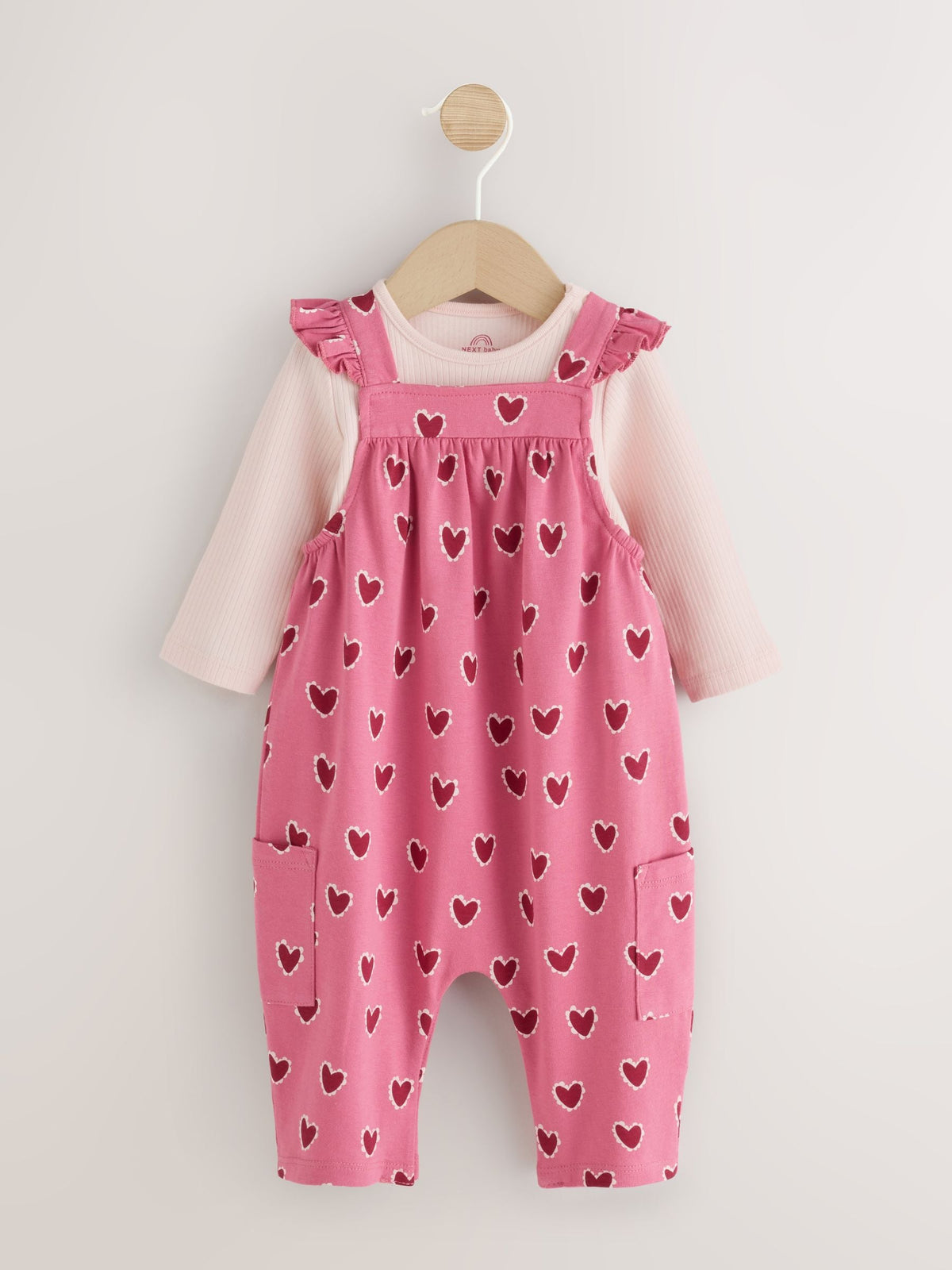 Pink Heart Printed Baby Jersey Dungarees and Bodysuit Set 2 Piece (0mths-2yrs) - image 1