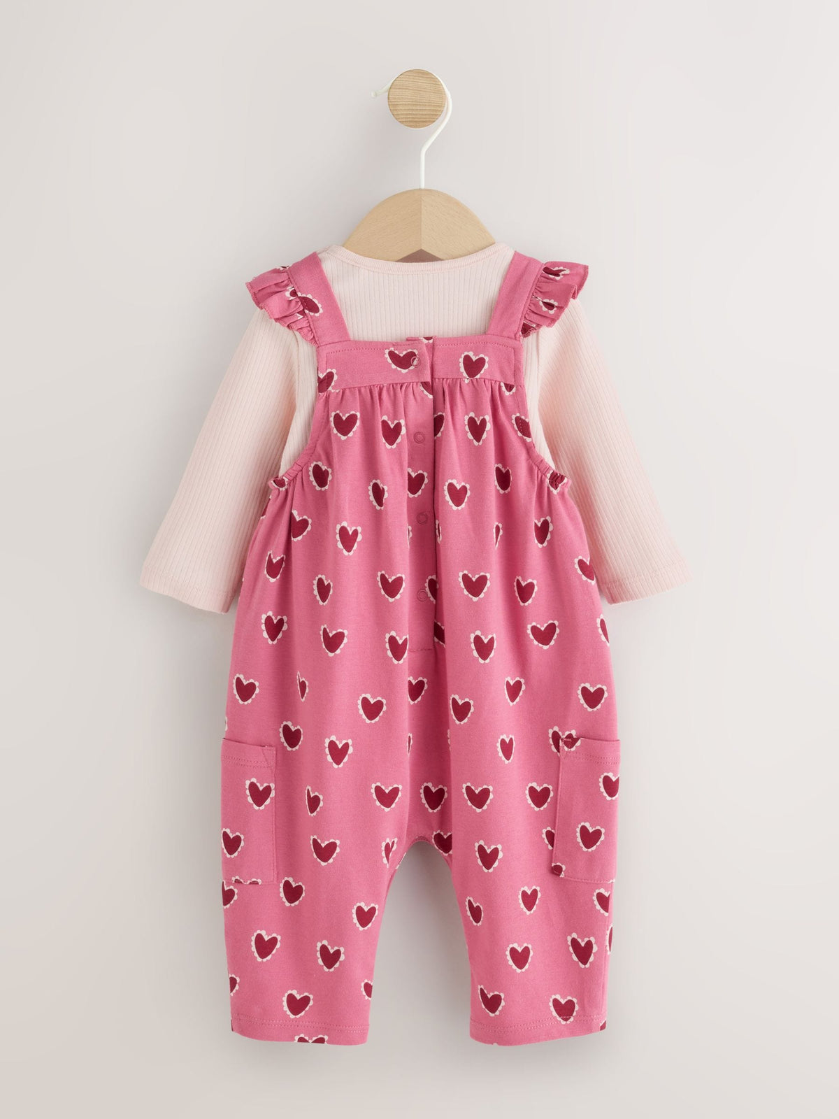Pink Heart Printed Baby Jersey Dungarees and Bodysuit Set 2 Piece (0mths-2yrs) - image 2