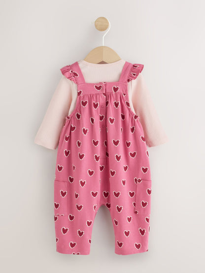 Pink Heart Printed Baby Jersey Dungarees and Bodysuit Set 2 Piece (0mths-2yrs) - image 2