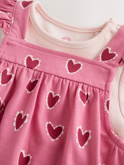 Pink Heart Printed Baby Jersey Dungarees and Bodysuit Set 2 Piece (0mths-2yrs) - image 4