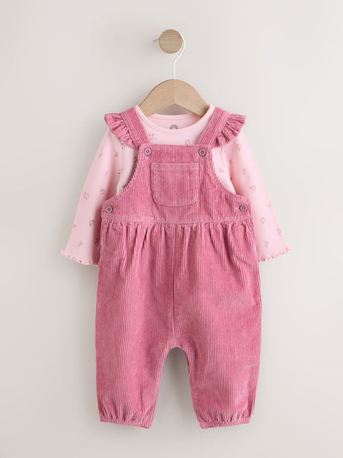 Pink Cord Dungaree and Bodysuit Baby Set 2 Piece (0mths-2yrs) image 1