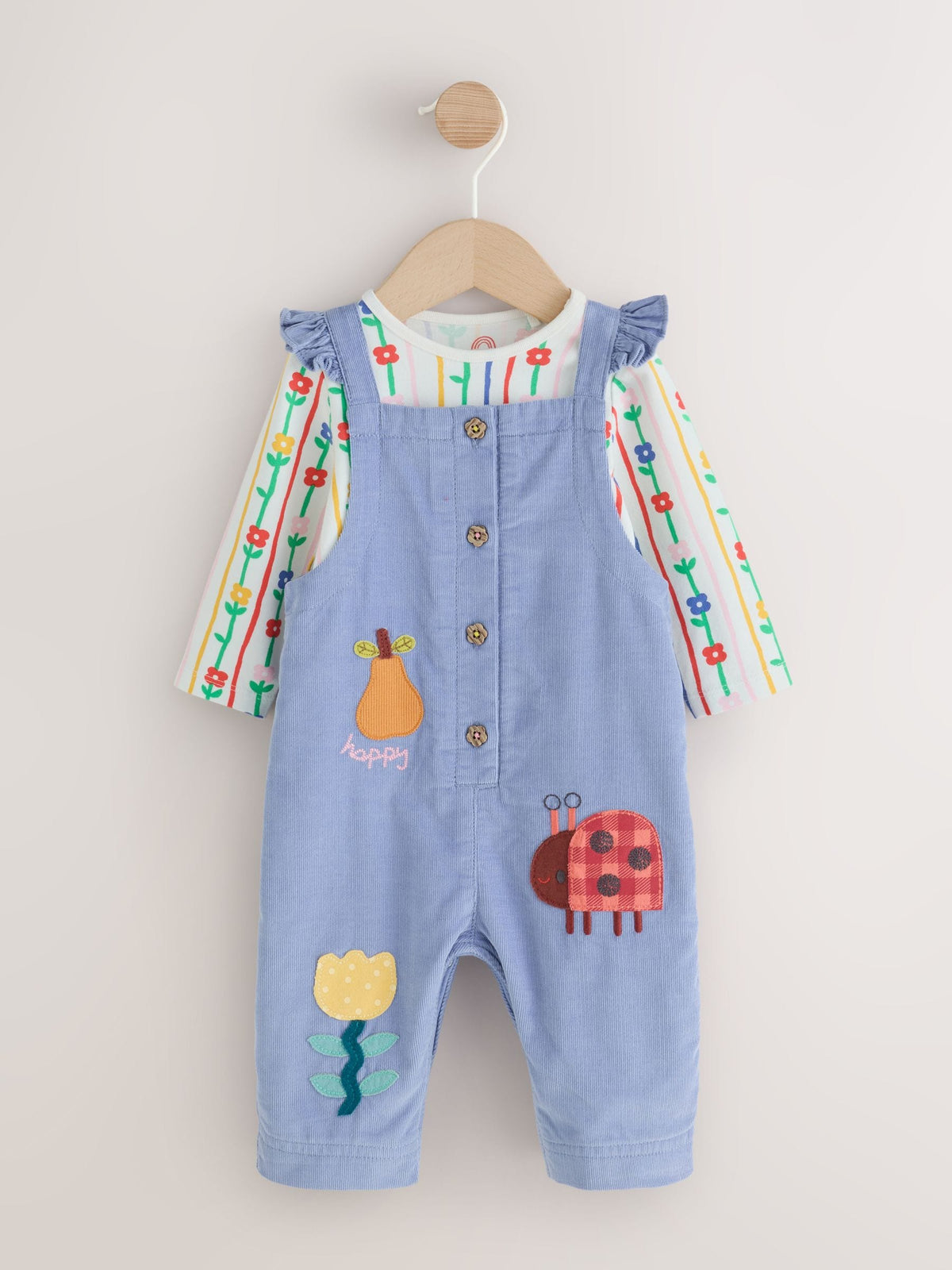 Blue Cord Embroidered Dungaree and Bodysuit Baby 2 Piece Set (0mths-2yrs) - image 1