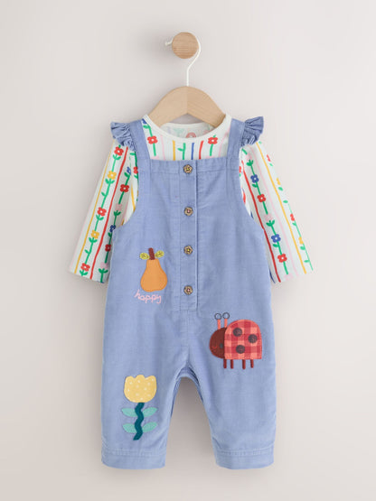 Blue Cord Embroidered Dungaree and Bodysuit Baby 2 Piece Set (0mths-2yrs) - image 1