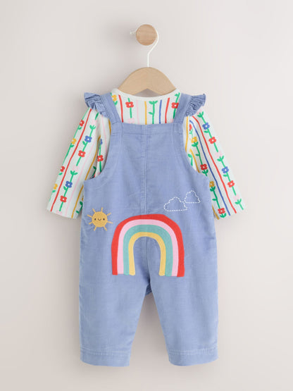 Blue Cord Embroidered Dungaree and Bodysuit Baby 2 Piece Set (0mths-2yrs) - image 2