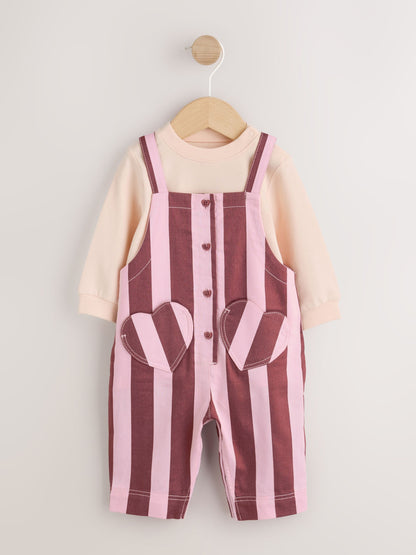 Pink Baby Long Sleeve Bodysuit And Woven Dungaree 2 Piece Set (0mths-2yrs) image 3