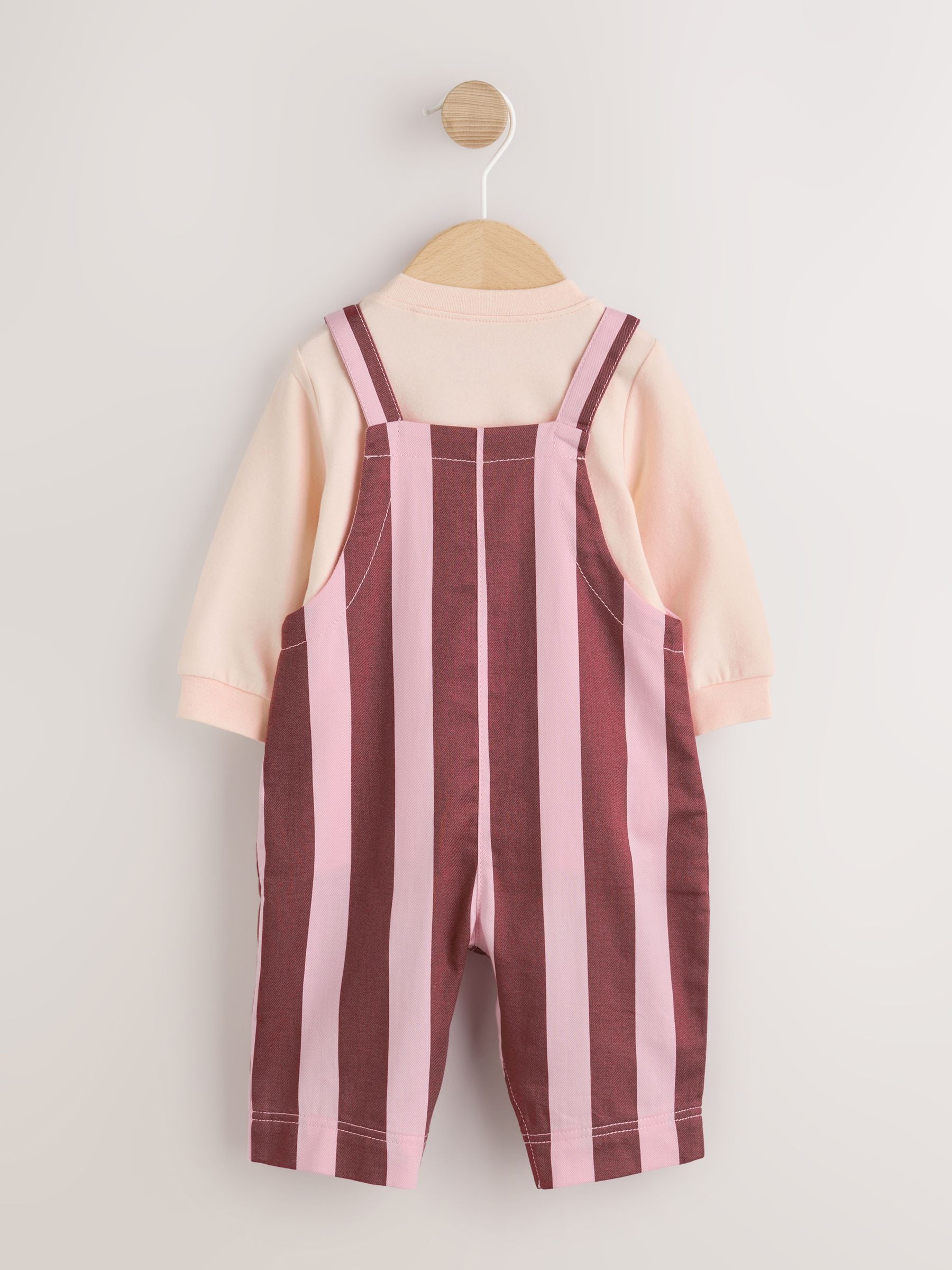 Pink Baby Long Sleeve Bodysuit And Woven Dungaree 2 Piece Set (0mths-2yrs) image 4