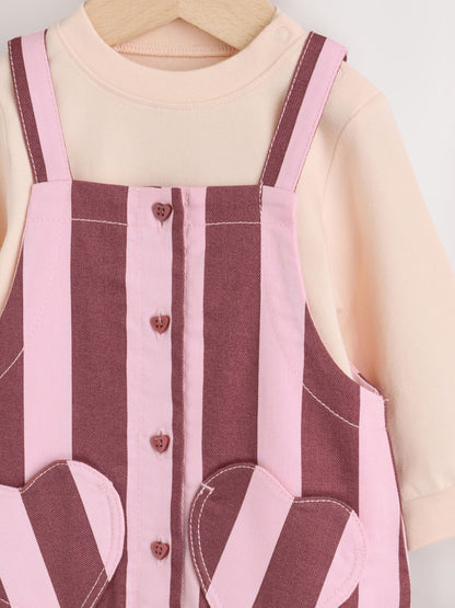 Pink Baby Long Sleeve Bodysuit And Woven Dungaree 2 Piece Set (0mths-2yrs) image 6