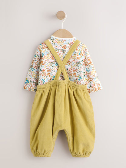 Sage Green Rabbit Baby Cord Dungarees And Long Sleeve Bodysuits 2 Piece Set (0mths-2yrs) image 7