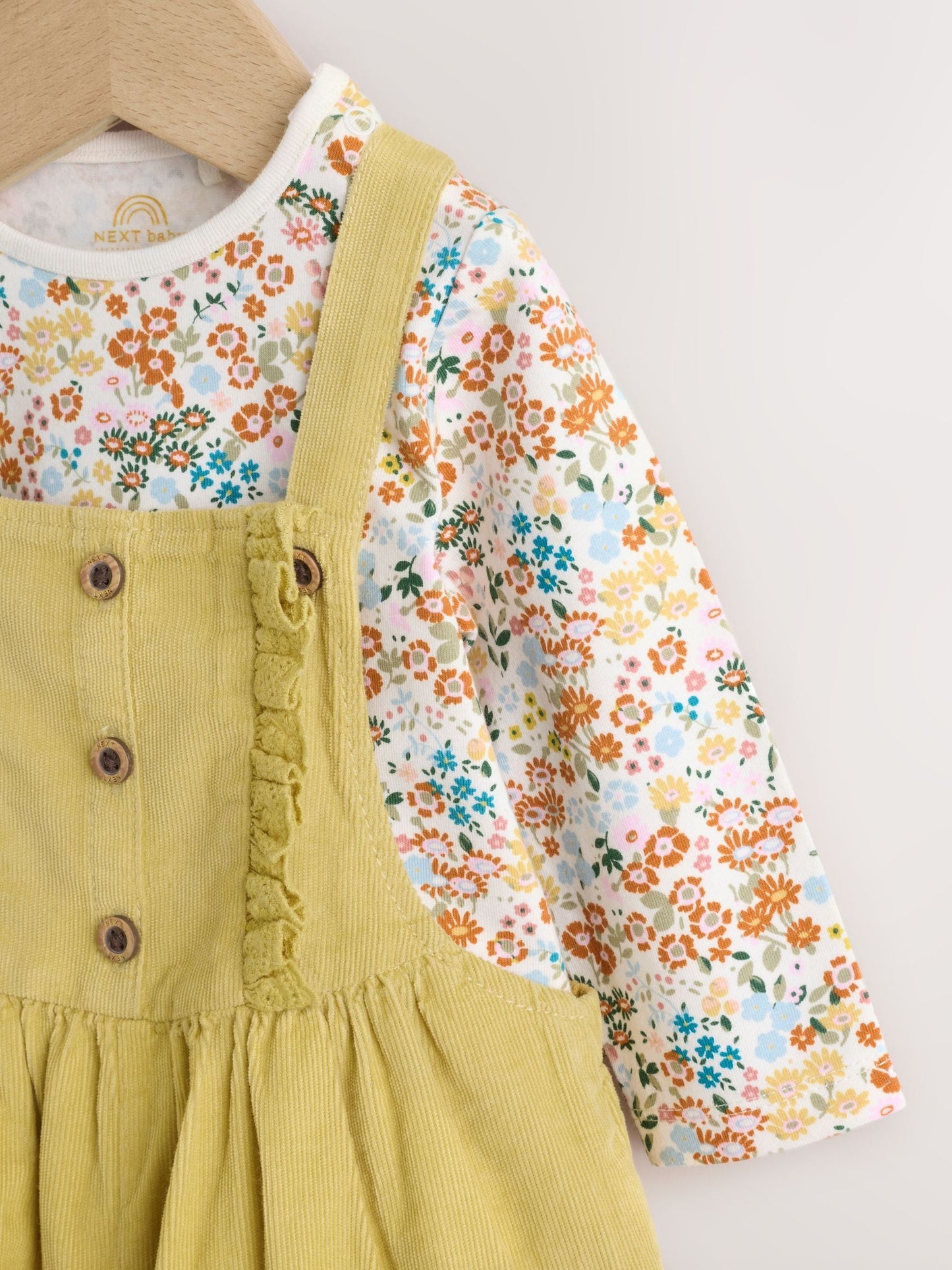 Sage Green Rabbit Baby Cord Dungarees And Long Sleeve Bodysuits 2 Piece Set (0mths-2yrs) image 8