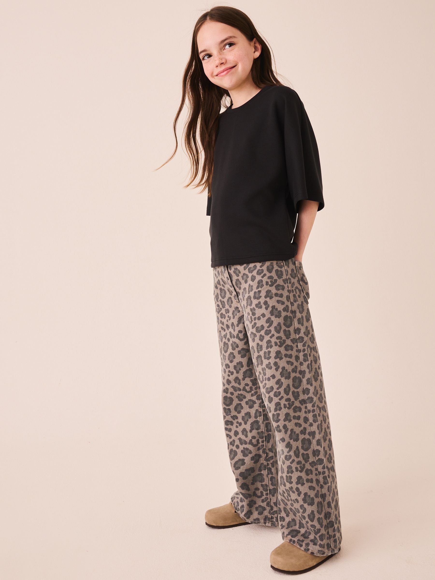 Dsiney Kidz - Grey Animal Print Wide Leg Jeans (3-16yrs) image 2