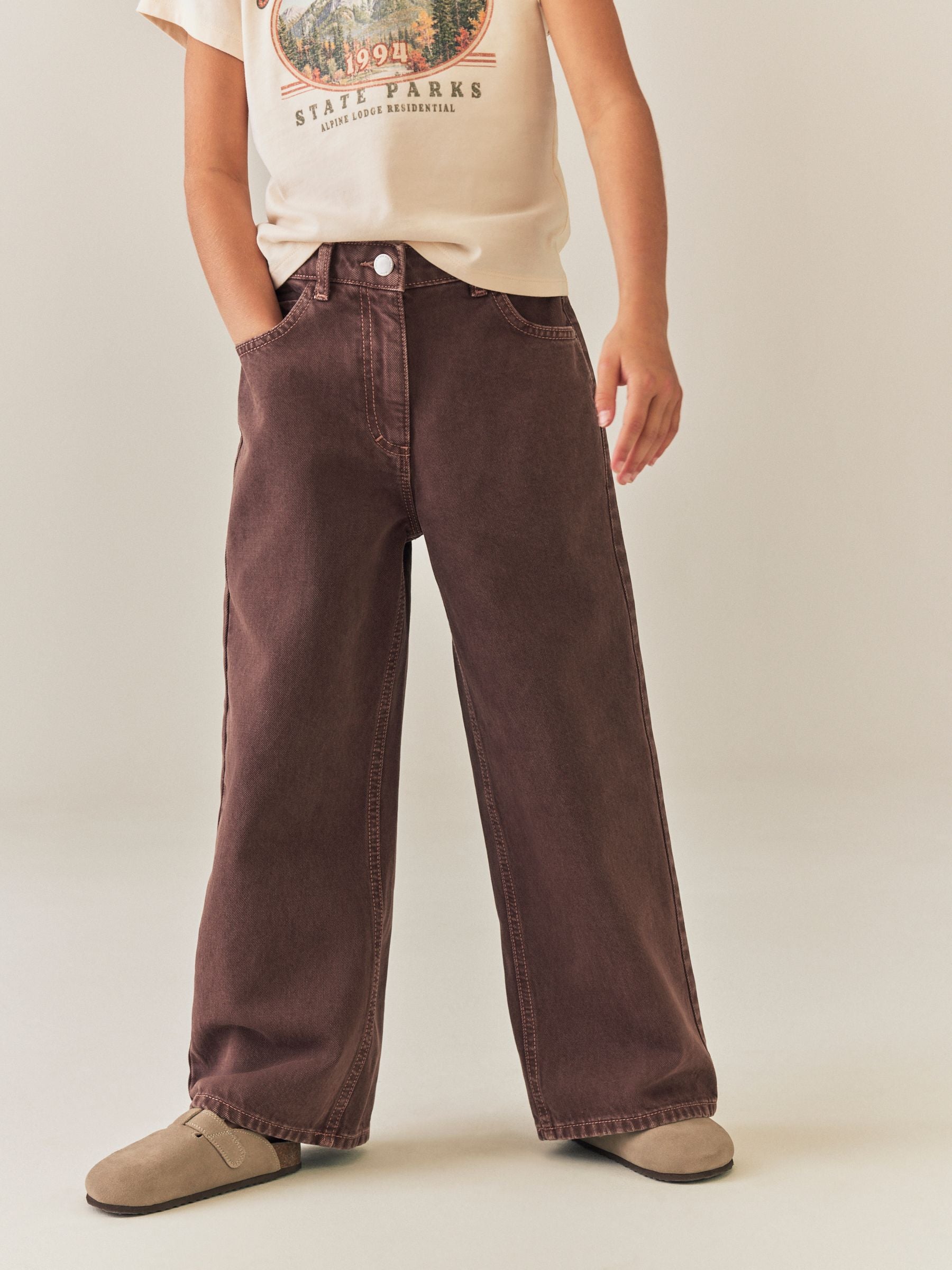Dsiney Kidz - Chocolate Brown Wide Leg Jeans (3-16yrs) image 1
