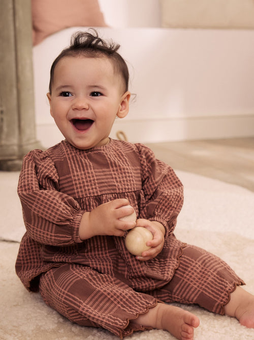 Dsiney Kidz - Brown/Pink Check Baby Woven Top and Trousers 2 Piece Set (0mths-2yrs) image 1