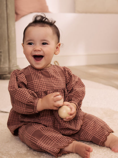 Dsiney Kidz - Brown/Pink Check Baby Woven Top and Trousers 2 Piece Set (0mths-2yrs) image 1