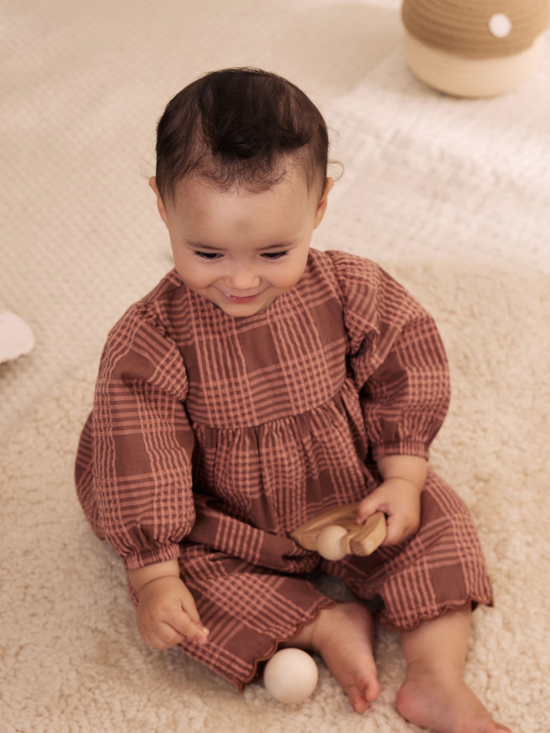 Dsiney Kidz - Brown/Pink Check Baby Woven Top and Trousers 2 Piece Set (0mths-2yrs) image 2