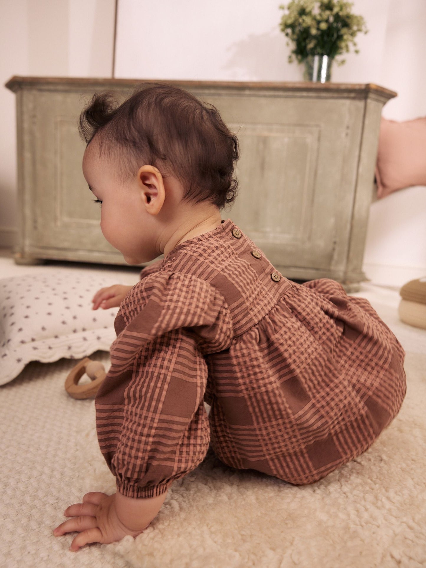 Dsiney Kidz - Brown/Pink Check Baby Woven Top and Trousers 2 Piece Set (0mths-2yrs) image 4