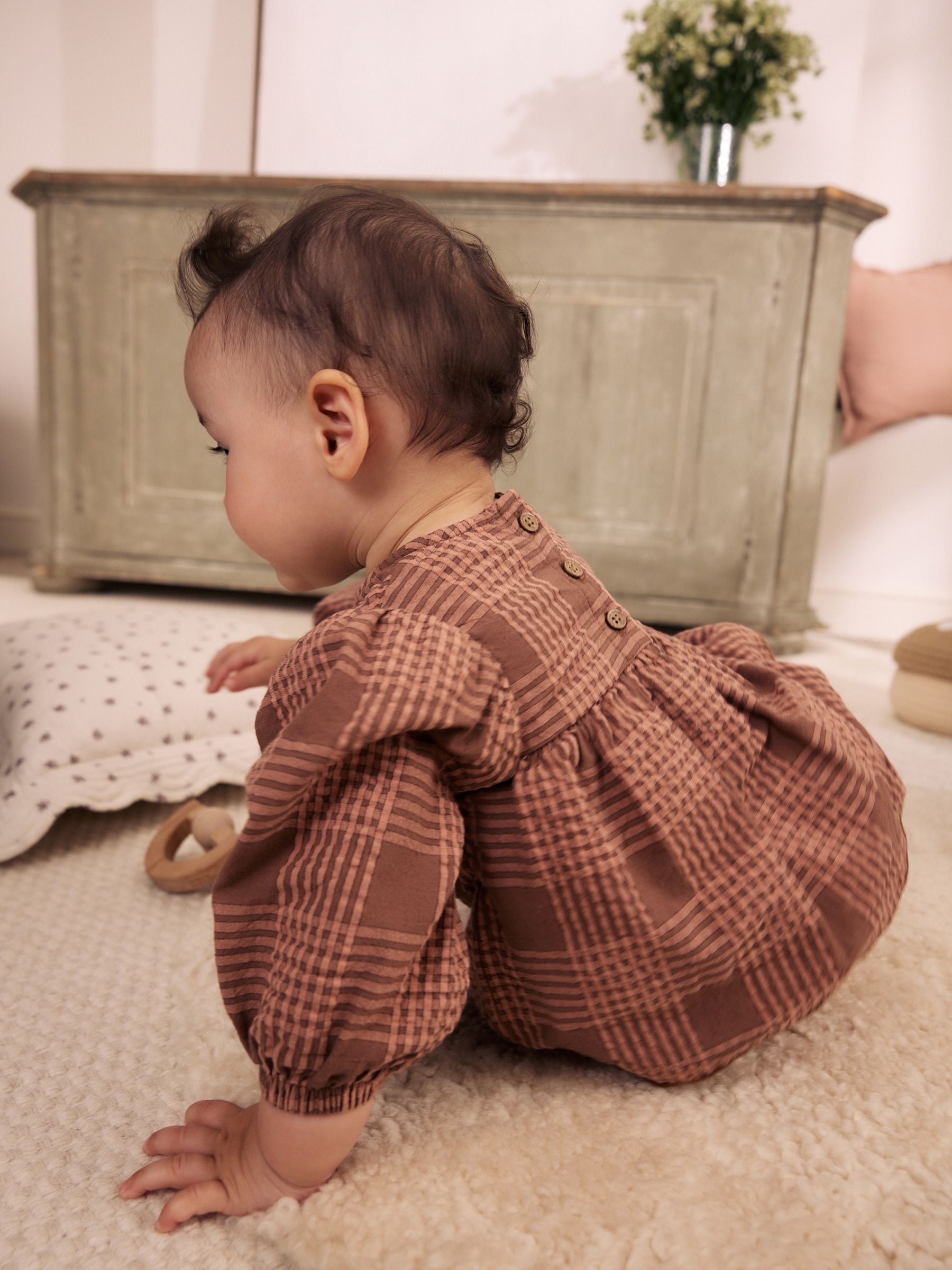 Dsiney Kidz - Brown/Pink Check Baby Woven Top and Trousers 2 Piece Set (0mths-2yrs) image 4