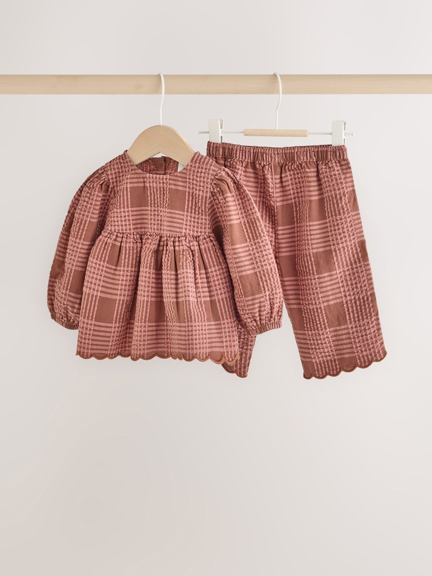 Dsiney Kidz - Brown/Pink Check Baby Woven Top and Trousers 2 Piece Set (0mths-2yrs) image 7