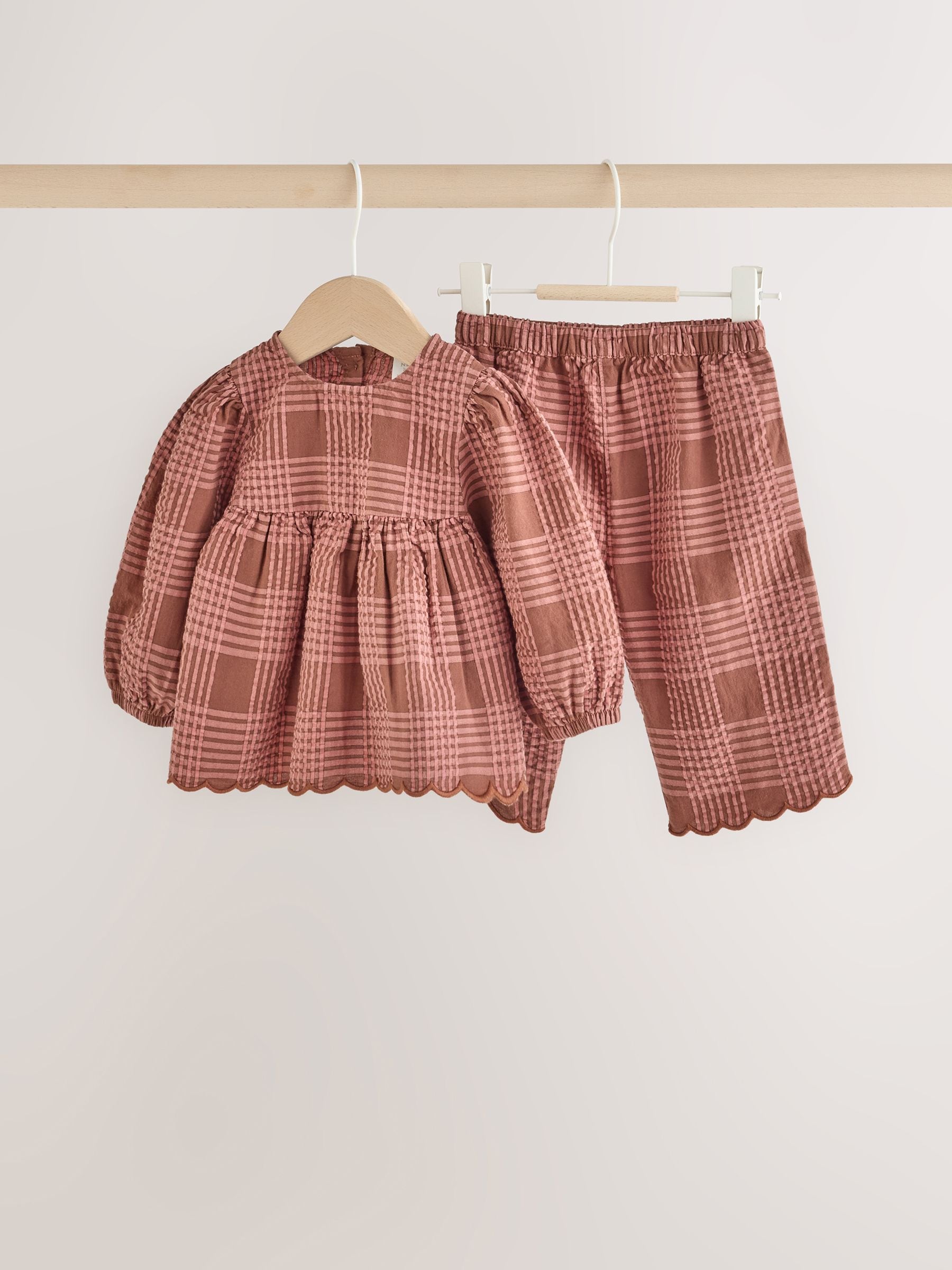 Dsiney Kidz - Brown/Pink Check Baby Woven Top and Trousers 2 Piece Set (0mths-2yrs) image 7